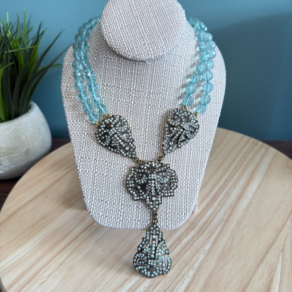 Heidi Daus Necklace Heavenly Bloom Blue Swarovski Crystals 2 Strand Beads